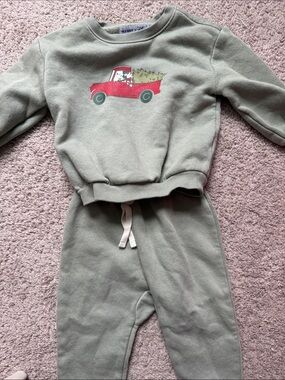 Old Navy Sage Green Sweatshirt and Joggers Set with Red Truck